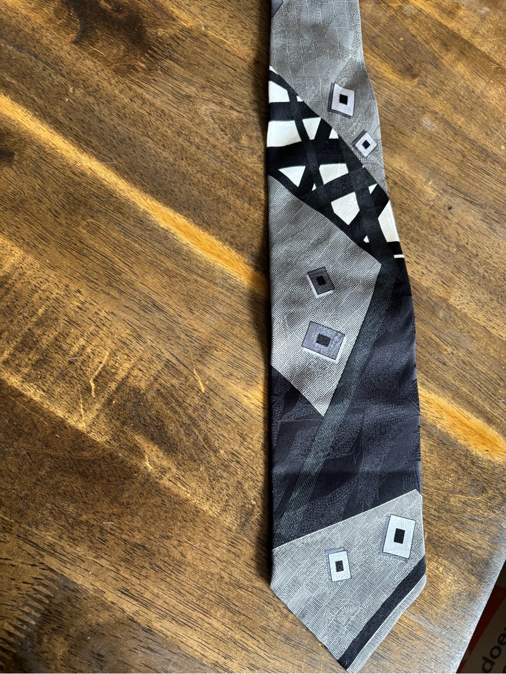 Extra Long Emilio Romano Vintage Men's Gray and Black Geometric 100% Silk Tie